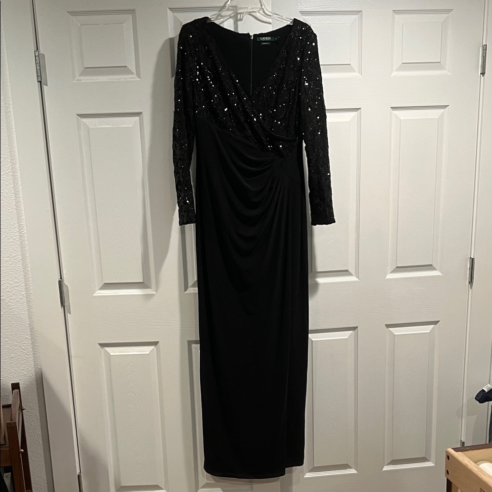 Ralph Lauren Black Sequin Long Sleeve Dress